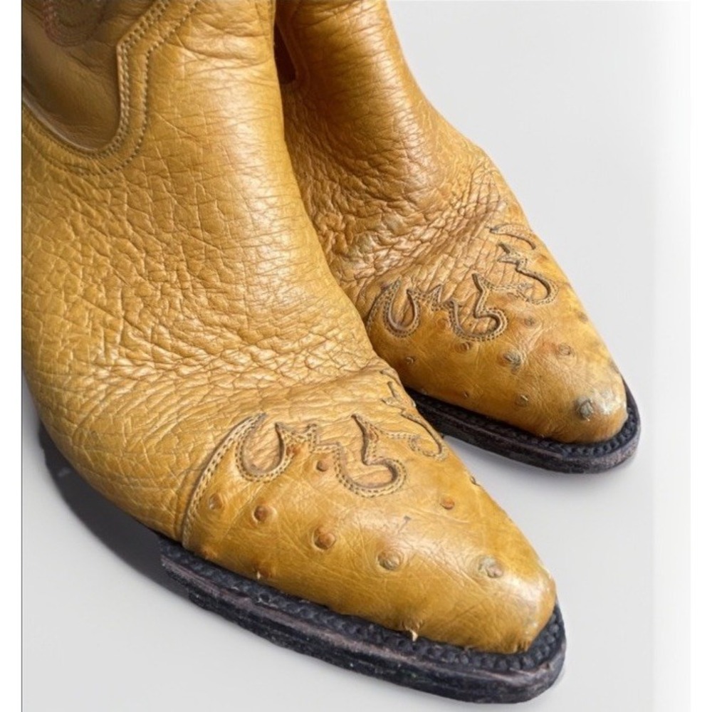 Vintage Dos De Oro Genuine Ostrich Tan Honey Western Cowboy Boots 6.5 US 25.5MX - Picture 4 of 13